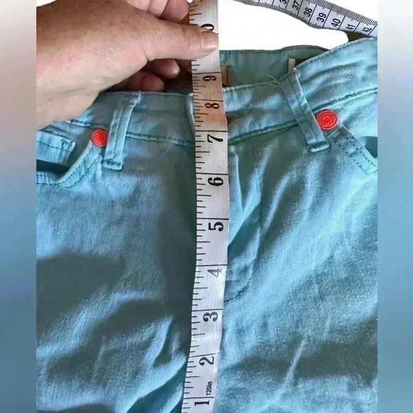 Nine West size 28/6 turquoise matchstick skinny denim twill. Neon coral buttons - Picture 8 of 11